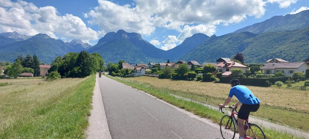 Riding a bike around Lake Annecy